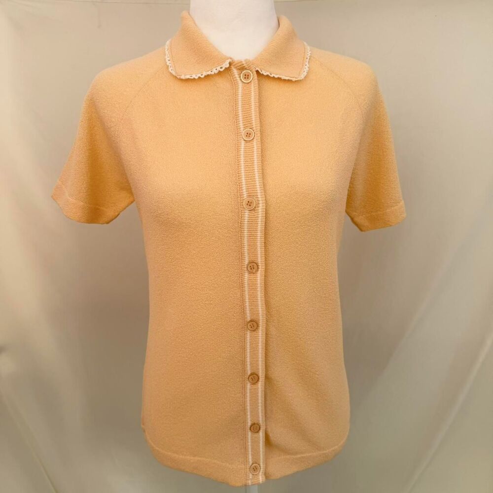 Talbott Women's Small Orange and White Knit Polo Shirt VTG 70's Preppy Coastal